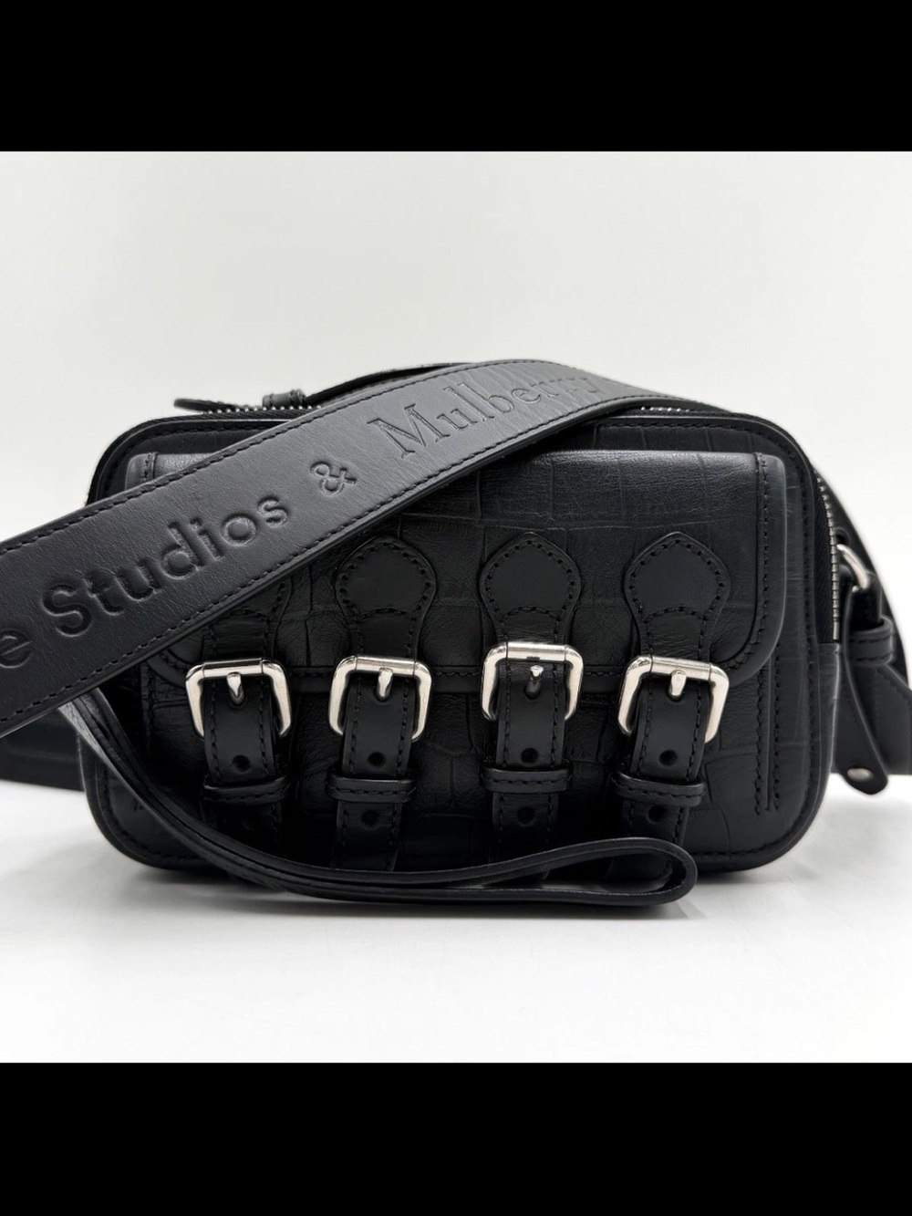 Mulberry X Acne Studio Black Croc-Embossed Leather Shoulder Bag